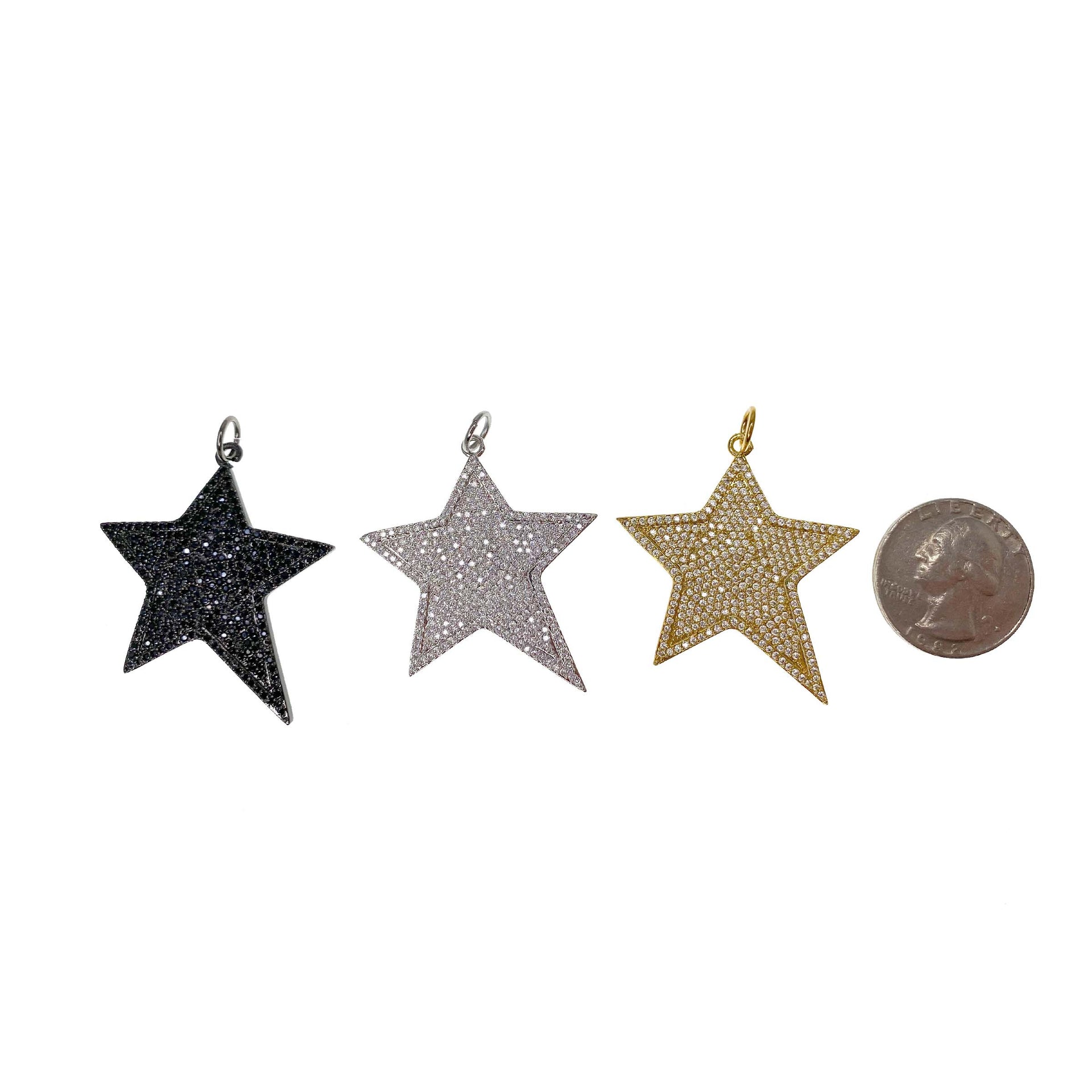 Stunning star charm size reference showing pavé star pendant measurement