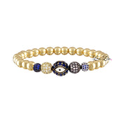 Sunny Eye of Protection bracelet with gold beads, pavé crystal accents, and evil eye charm