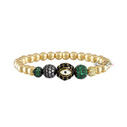Sunny Eye of Protection bracelet with gold beads, pavé crystal accents, and evil eye charm