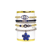 Blue Sunny Eye of Protection Bracelet featuring gold beads and pavé evil eye charm Love Lisa