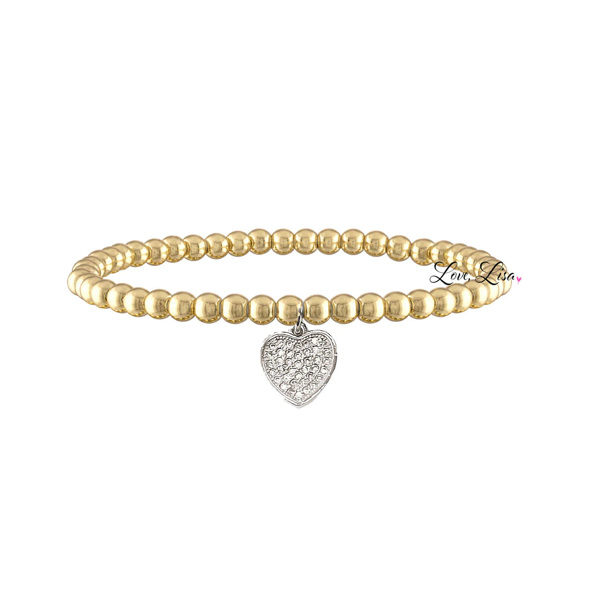 love lisa gold beaded stretch bracelet with silver pavé heart charm
