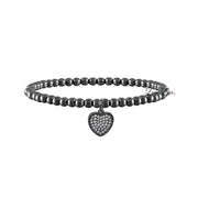 gunmetal heart charm beaded bracelet stretch bracelet with pavé heart charm