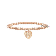 rose gold heart charm beaded bracelet with pavé crystal heart