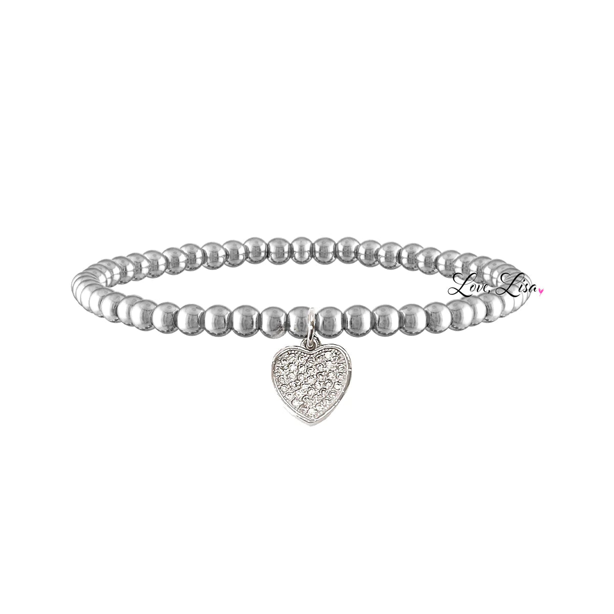 Love Lisa sweetest little heart charm beaded bracelet silver stretch bracelet with pavé heart charm