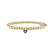 royal blue enamel evil eye heart charm bracelet gold beaded stretch bracelet