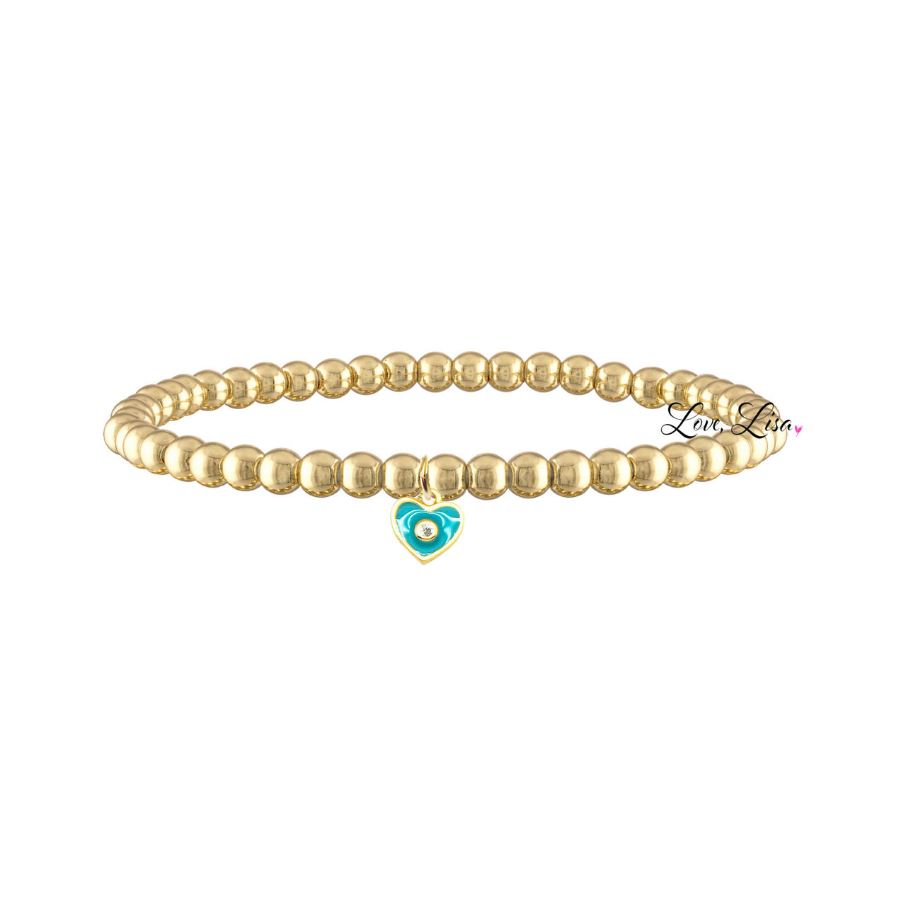 turquoise enamel evil eye heart bracelet with gold beads protective charm jewelry