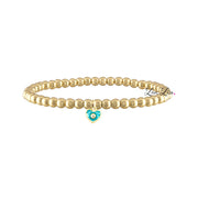 turquoise enamel evil eye heart bracelet with gold beads protective charm jewelry