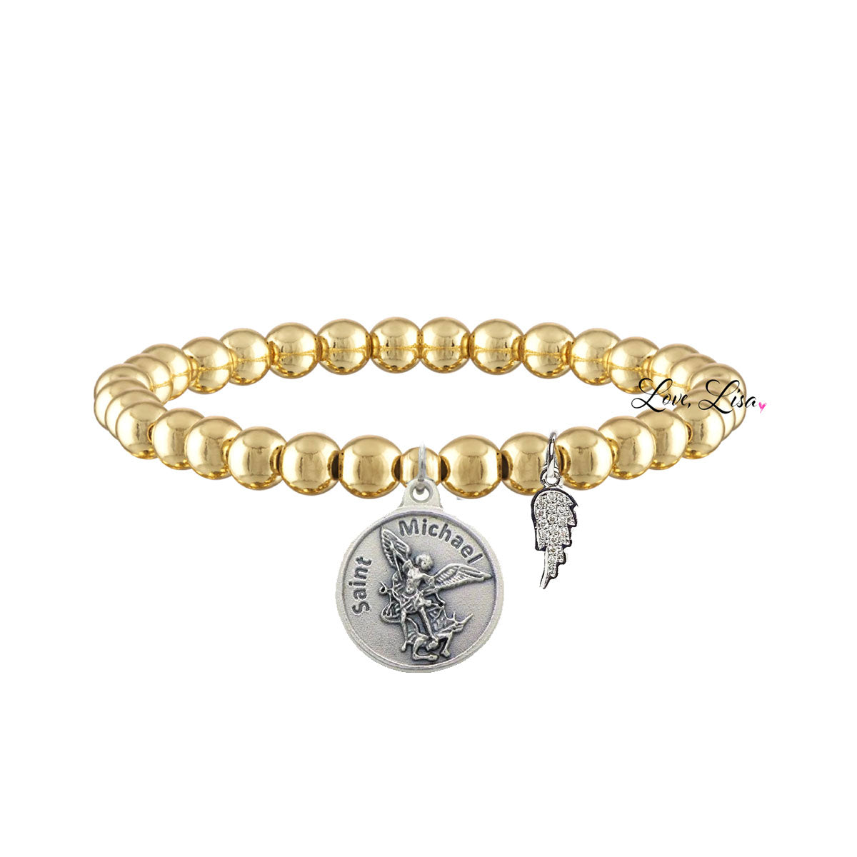 tami st michael police bracelet gold beads with angel wing charm love lisa


