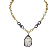 Love Lisa Tania Happy Buddha Necklace gold pavé Buddha pendant ribbed chain spiritual jewelry