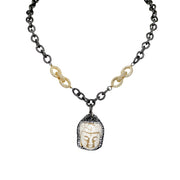 Tania Happy Buddha Necklace gunmetal Buddha pendant ribbed chain spiritual jewelry