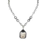 Tania Happy Buddha Necklace silver pavé Buddha pendant ribbed chain