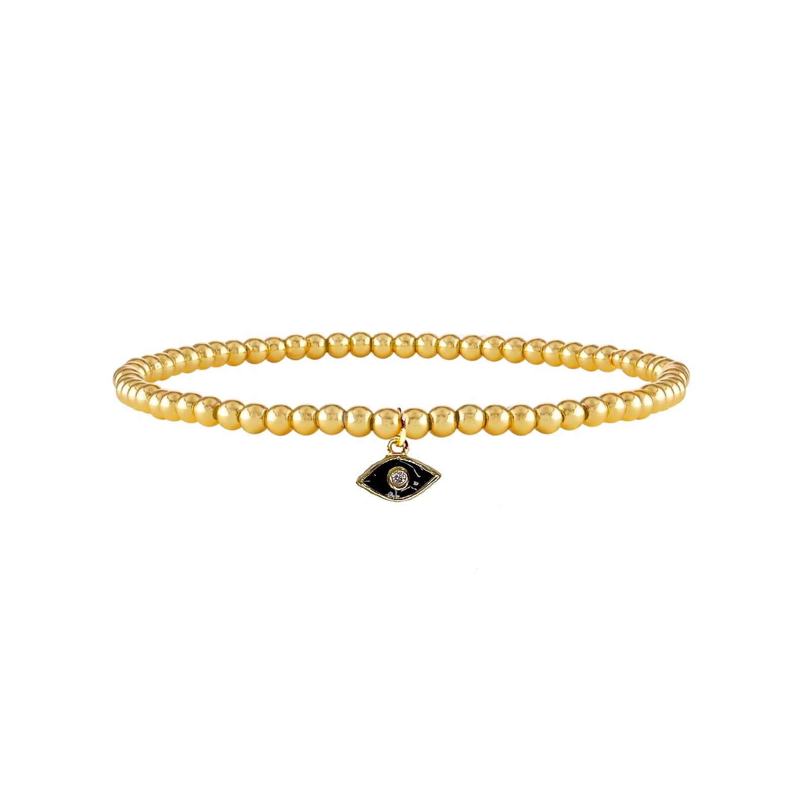 gold beaded evil eye anklet with black enamel charm power prosperity jewelry