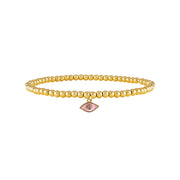gold beaded evil eye anklet with pink enamel charm relaxation protection jewelry