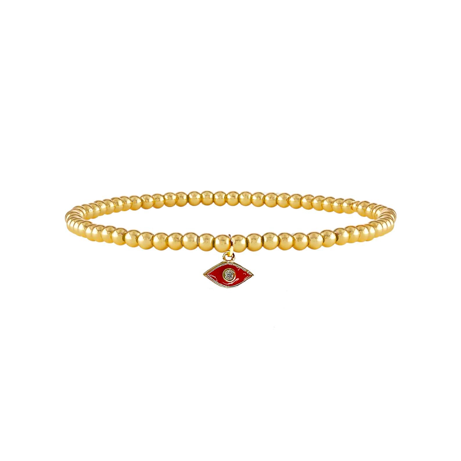 gold beaded evil eye anklet with red enamel charm protection jewelry for summer