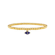 gold beaded evil eye anklet with royal blue enamel charm karma protection jewelry
