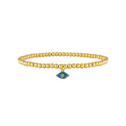 gold beaded evil eye anklet with turquoise enamel charm balance protection jewelry