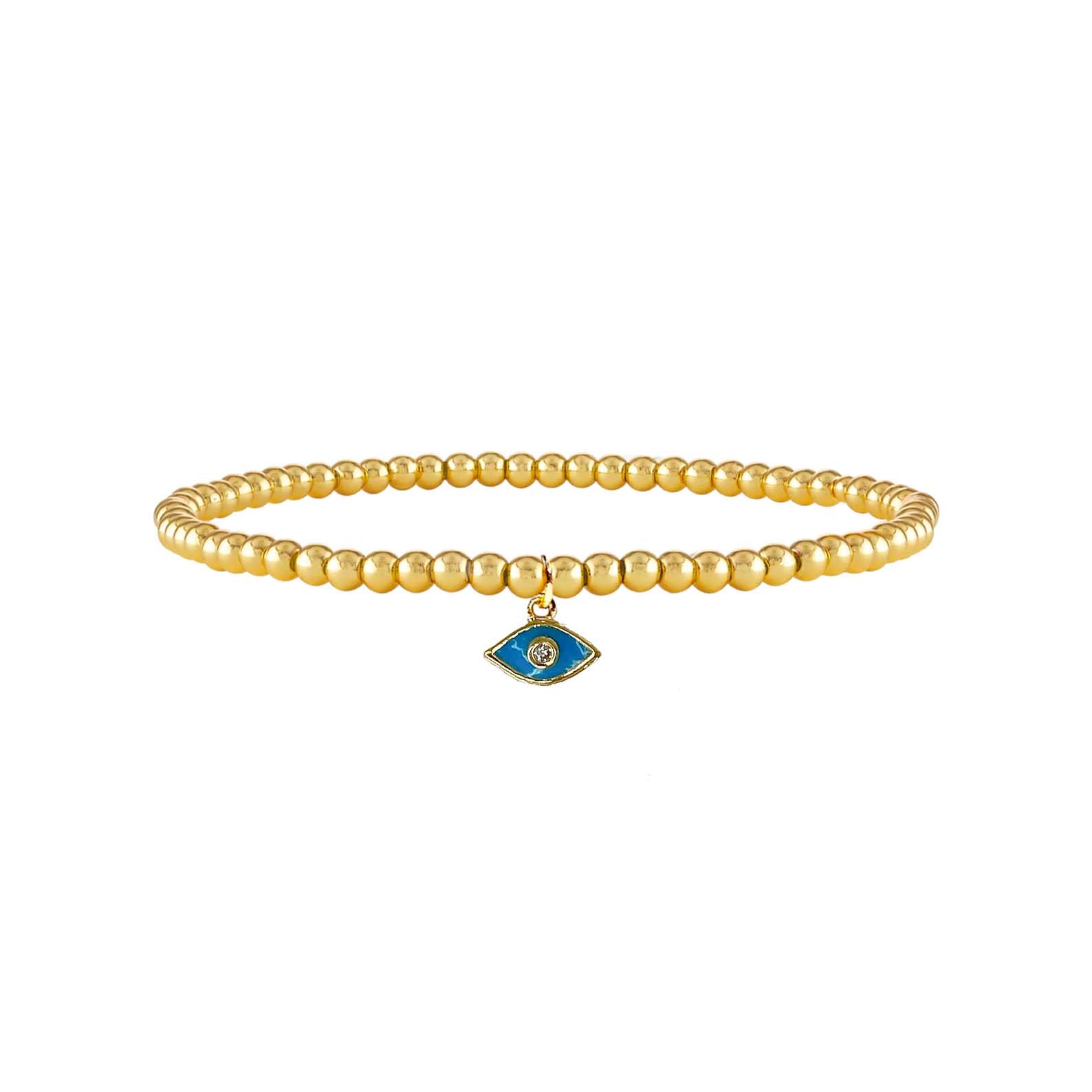 gold beaded evil eye anklet with turquoise enamel charm balance protection jewelry