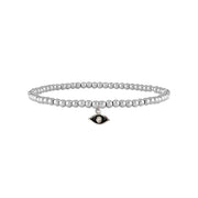 silver beaded evil eye anklet with black enamel charm strength prosperity jewelry