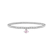 silver beaded evil eye anklet with pink enamel charm relaxation protection jewelry