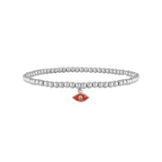 silver beaded evil eye anklet with red enamel charm courage protection jewelry