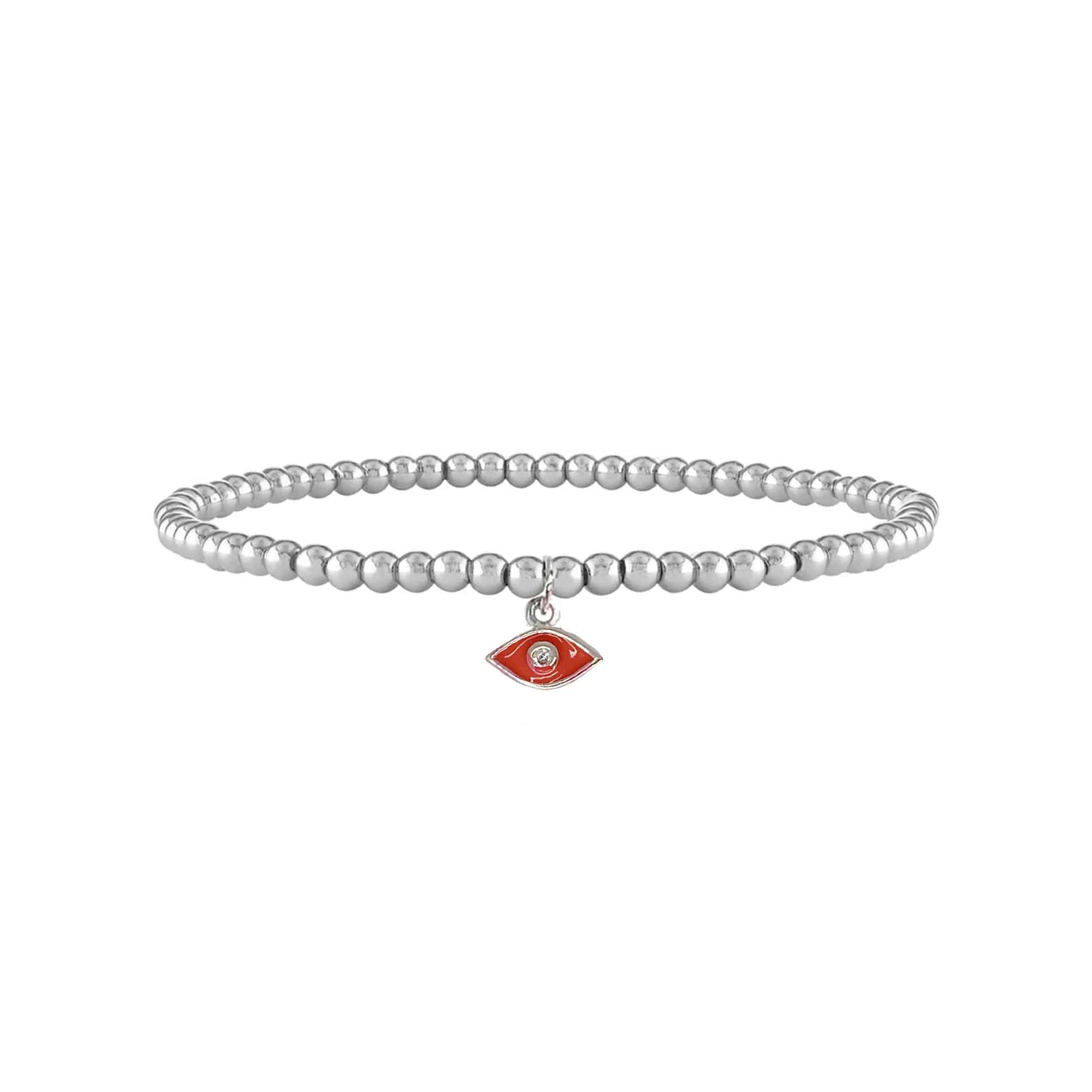 silver beaded evil eye anklet with red enamel charm courage protection jewelry