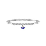 silver beaded evil eye anklet with royal blue enamel charm karma fate jewelry