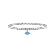 silver beaded evil eye anklet with turquoise enamel charm happiness balance jewelry
