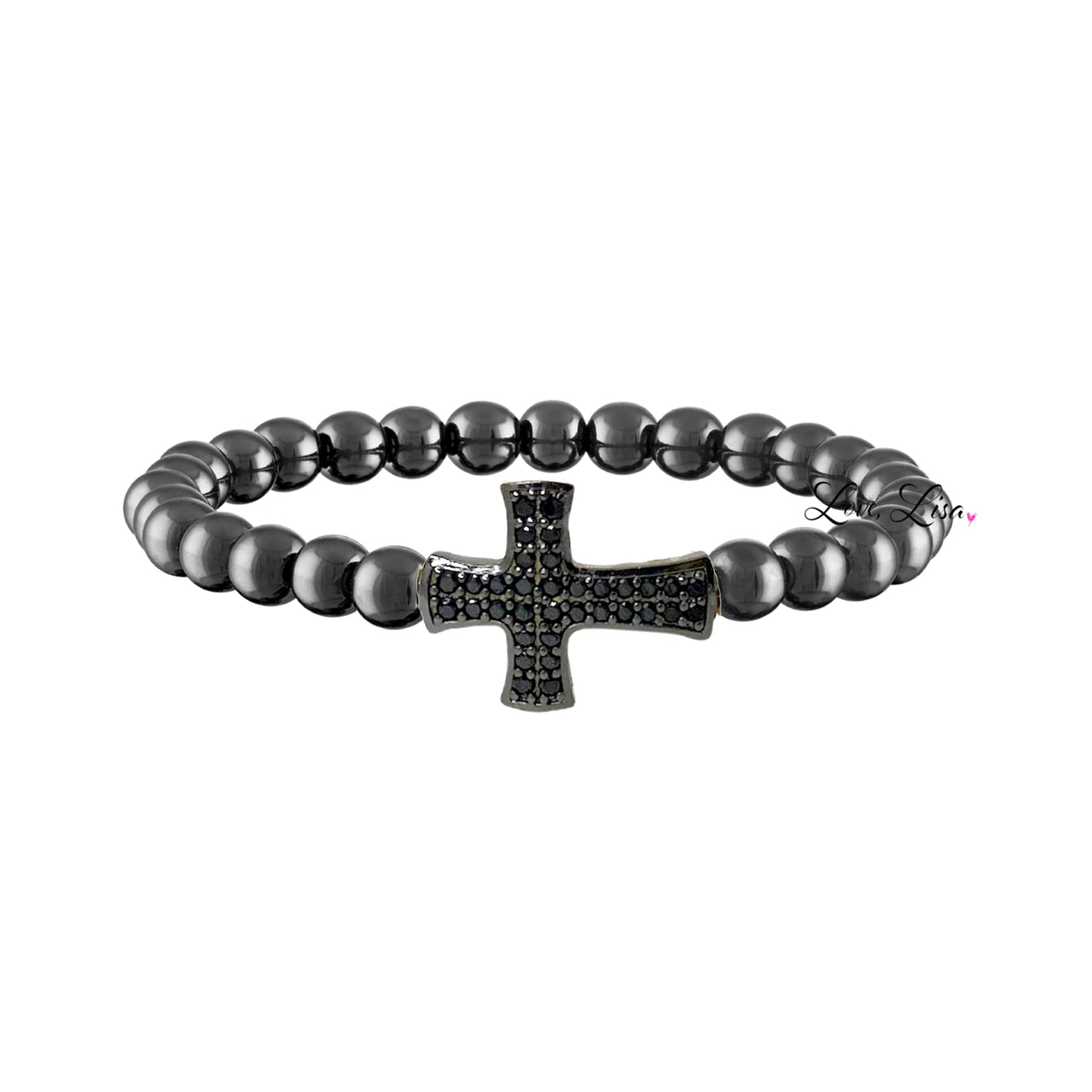 tom black diamond cross bracelet made with gunmetal beads