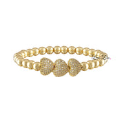 triple heart beaded bracelet gold pavé design love lisa