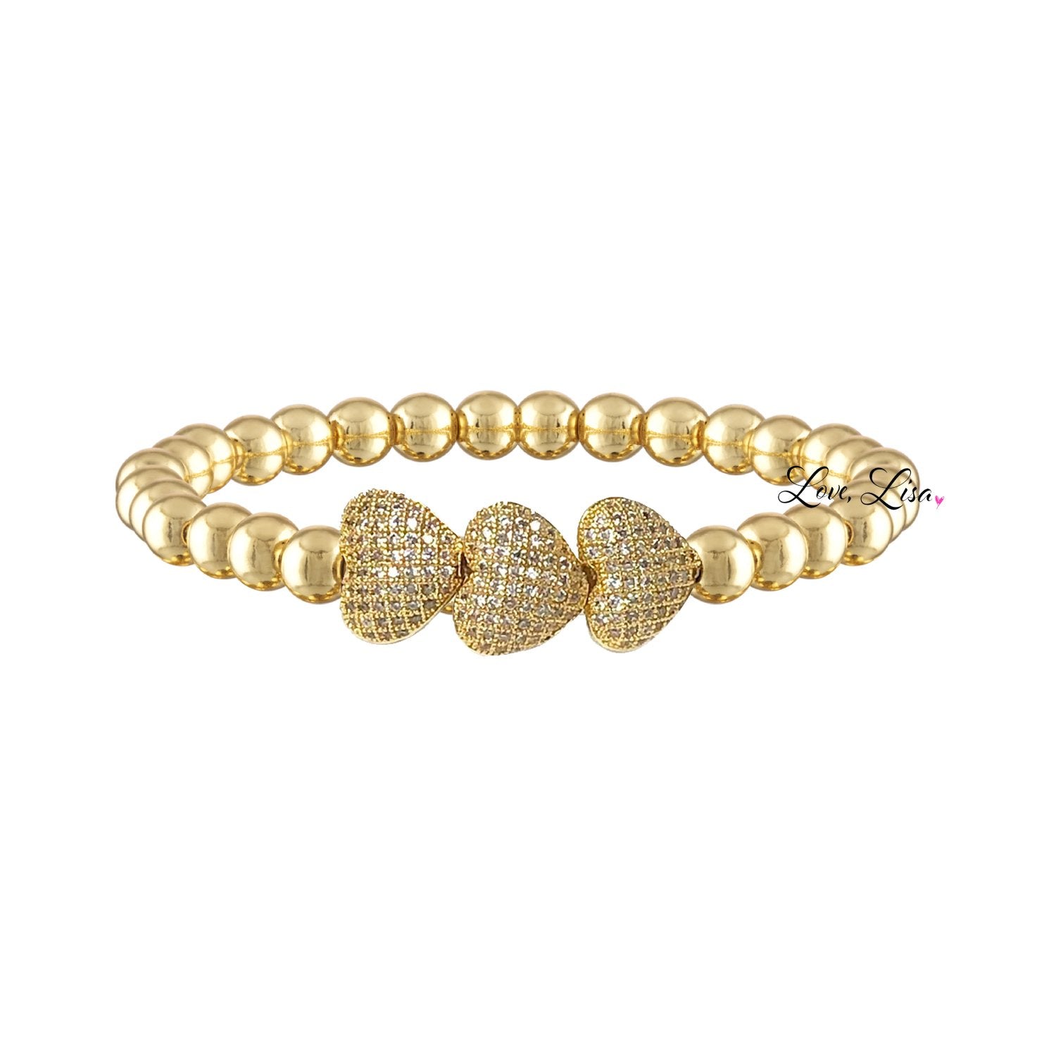 triple heart beaded bracelet gold pavé design love lisa